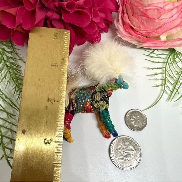 VINTAGE⚜️Handmade Patchwork Horse Pin With Real Fur - Picture 6 of 6
